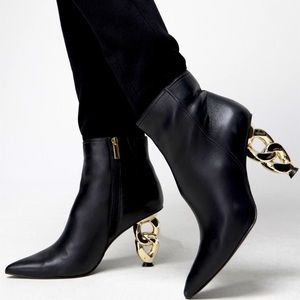 Leather bootie with chain heel. White House Black Market. Worn Once